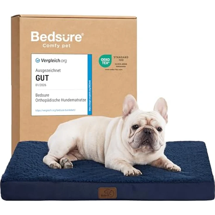 BEDSURE orthopädisches Hundebett kleine Hunde - 76 x 51 x 7.6 cm Hundekissen flauschig Hundematte waschbar Hundematratze in Navyblau für kleine Hunde – Bild 2