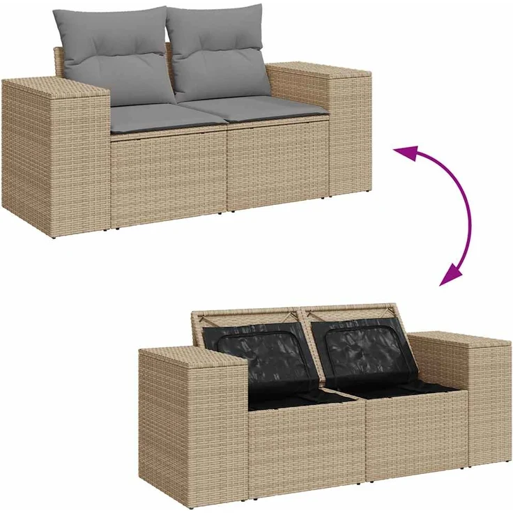 vidaXL 9-tlg. Garten-Sofagarnitur mit Kissen Beige Poly Rattan Akazie 3328102 – Bild 9