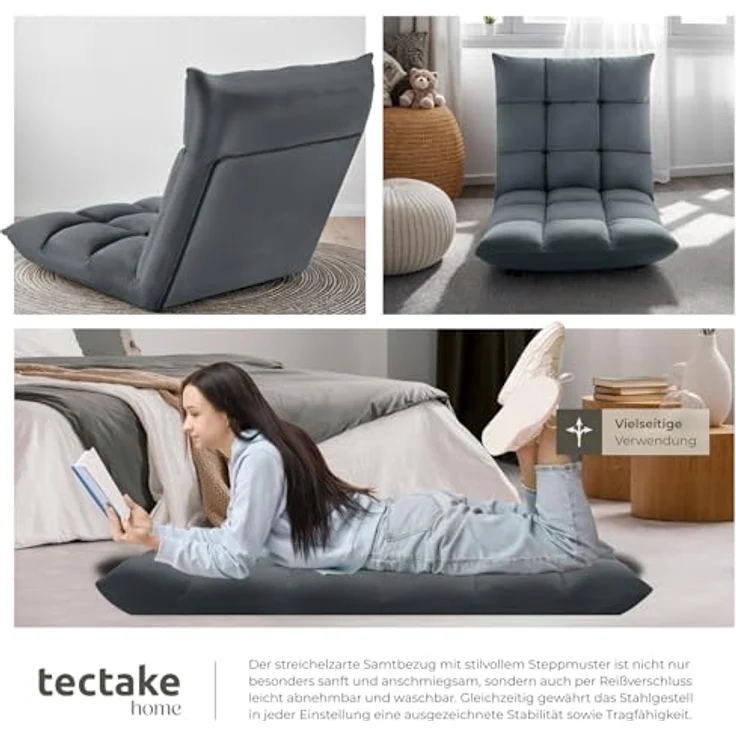 tectake Relaxsessel Fernsehsessel Snooze, 2 in 1 Samt, 14-fach verstellbar, 2 in 1 als Sessel oder Liege, gepolstert, mit Samtbezug – Bild 8
