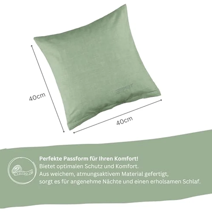 Esprit Bettwäsche HARP Renforcé Kissenbezüge und Bettwäsche, Baumwolle, 2 teilig, 40 x 40 cm 2er Pack in Grün – Bild 9