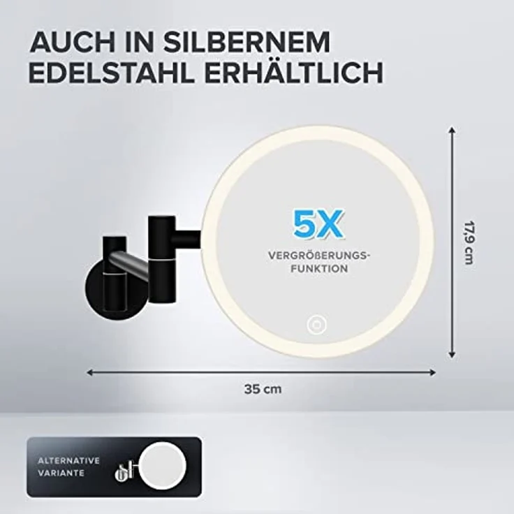 ovimar Kosmetikspiegel Leinoya (1-St), aus Edelstahl in Schwarz zur Zum Bohren – Bild 3