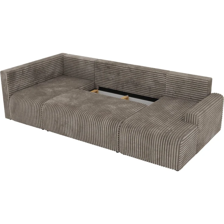 U-förmiges Sofa NESSARO COR U mit Schlaffunktion und Bettkasten, Freistehende Wohnlandschaft, DL-System, Bonellfederkern - Hellbraun Cord - Links Seite – Bild 11