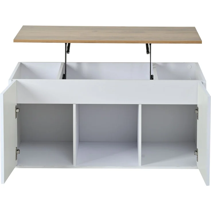 Couchtisch 46 x 95 x 45 cm, mit Höhenverstellung, in Holzoptik, Konstruktion aus Spanplatte, Weiß / Naturfarben – Bild 15