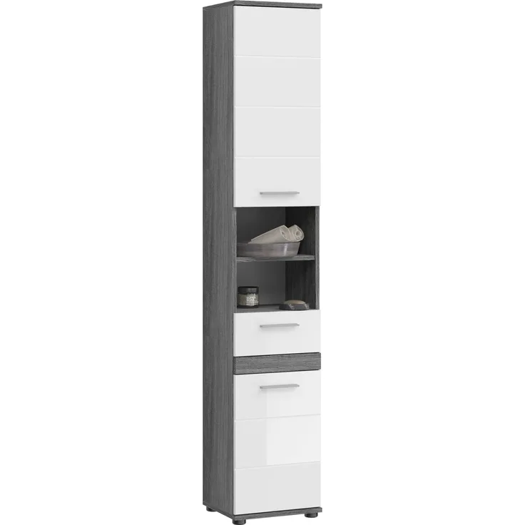 Hochschrank Blake - Rauchsilber / Weiß Hochglanz