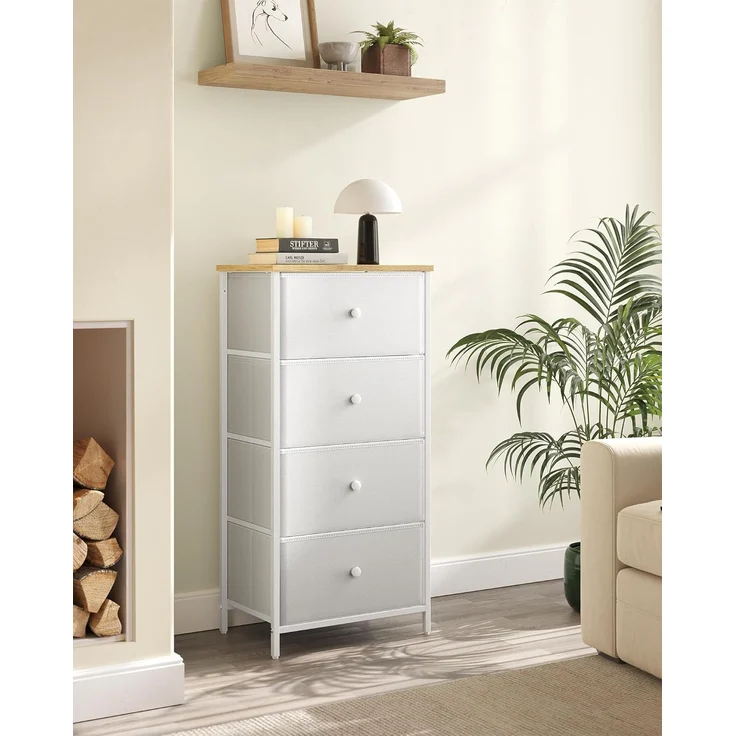 Songmics 'STL314W57' Kommode mit 4 Stoff-Schubladen, Holz / Stahl cremeweiß-eichenfarben, 91,7 x 30 x 45 cm – Bild 9