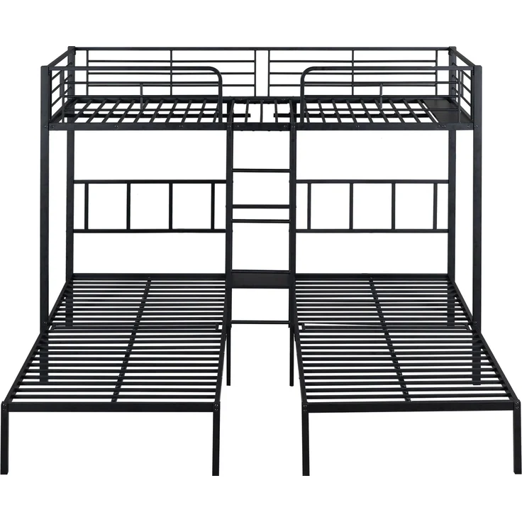 Bett 90x200 cm Dreifach-Etagenbett aus Metall mit Leiter und Fallschutz, ohne Matratze – Bild 7