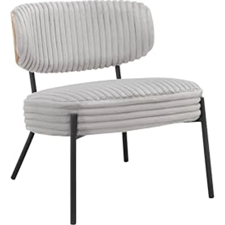 Jerry Lounge Sessel mit Hocker, Cord Stoff Hellgrau, Relaxsessel mit schwarzem Metallgestell und Bugholz-Details, moderner Loungesessel für Wohnzimmer und Büro, 65 x 65 x 76 cm – Bild 5