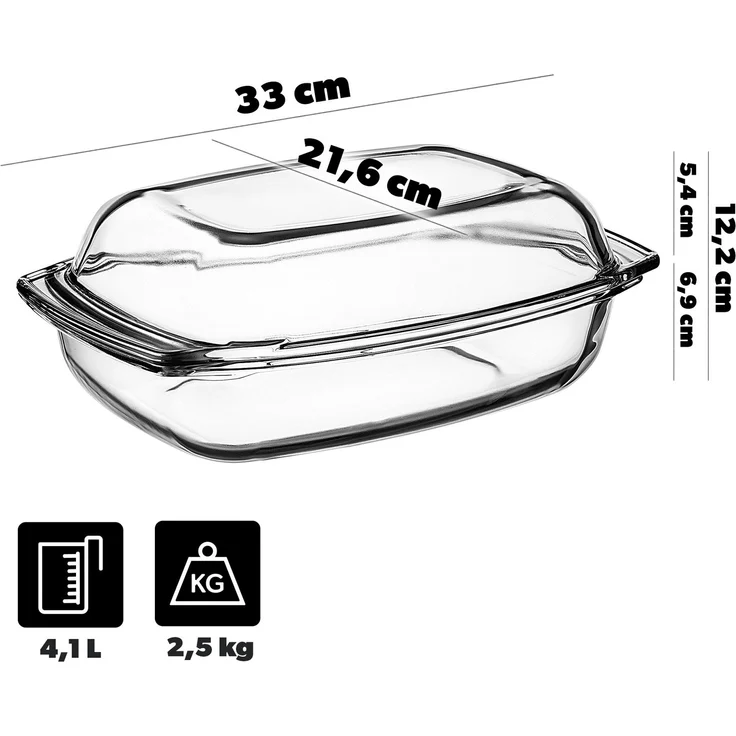 KADAX 4,1 l hitzebeständige Form mit Deckel zum Backen, rechteckiges Glas – Bild 3
