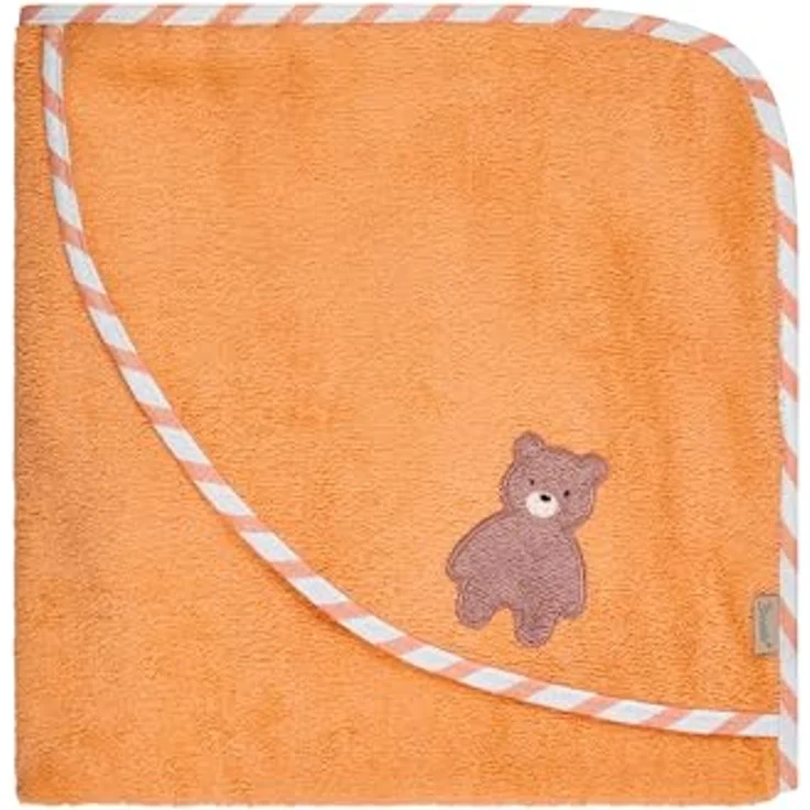 Sterntaler Kapuzenbadetuch Bär Bo, Baby-Badetuch mit Kapuze, saugfähige Baumwolle, süße Applikation, weich und pflegeleicht, 80×80×0,5 cm, leuchtorange – Bild 2
