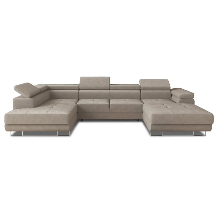 Wohnlandschaft Caris U mit Schlaffunktion, einstellbare Kopfstützen und zwei Bettkästen (Beige (Paros 02), Ecksofa Rechts) – Bild 2