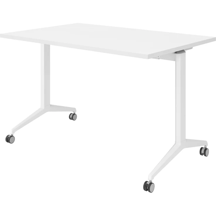 bümö Seminartisch klappbar fahrbar 120x80 cm weiß, Gestell weiß - Klapptisch staffelbar, mit vier Doppelrollen Büro Schulungstisch, KFZ12-W-W – Bild 1