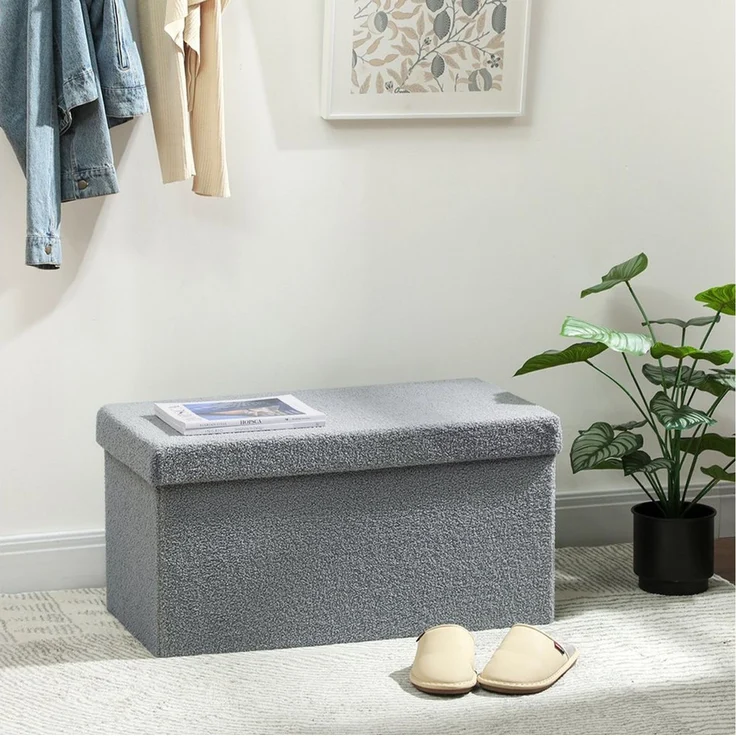 HOMCOM Sitzbank mit Stauraum faltbar Polsterbank mit Samtoptik (Sitztruhe, 1-St, Truhenbank), für Wohnzimmer Schlafzimmer Flur 76 x 38 x 38 cm, Dunkelgrau – Bild 5