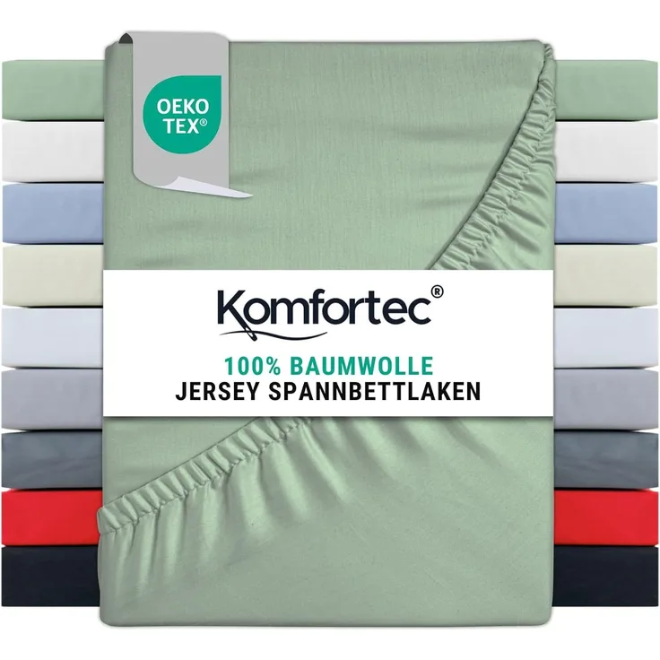 Komfortec Spannbettlaken Jersey 100% Baumwolle – 160x200 cm – 135g/m² – Weich, Atmungsaktiv & Hautfreundlich – Mit Rundumgummi – Oeko-Tex Zertifiziert – Für Boxspring, Topper & Matratzen – Grün