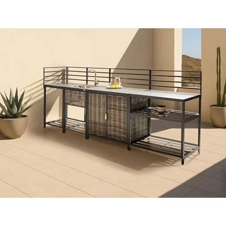 Outdoor-Küche 3er Set mit Spüle ORTISEI Metall Weiß, Grau – Bild 2