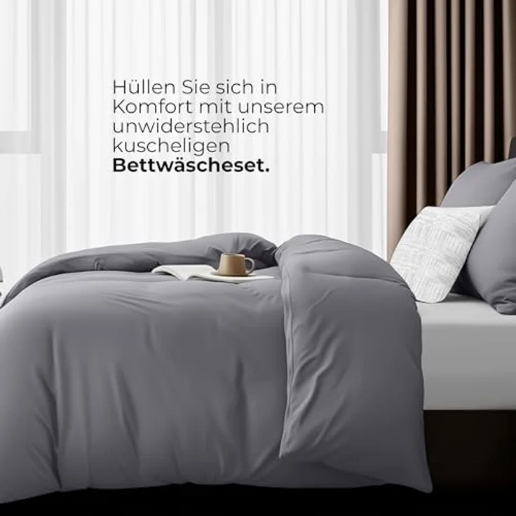 Utopia Bedding Bettwäsche 135x200 4teilig - Mikrofaser 2 Bettbezug 135x200 cm + 2 Kissenbezüge 80x80 cm - Grau – Bild 5