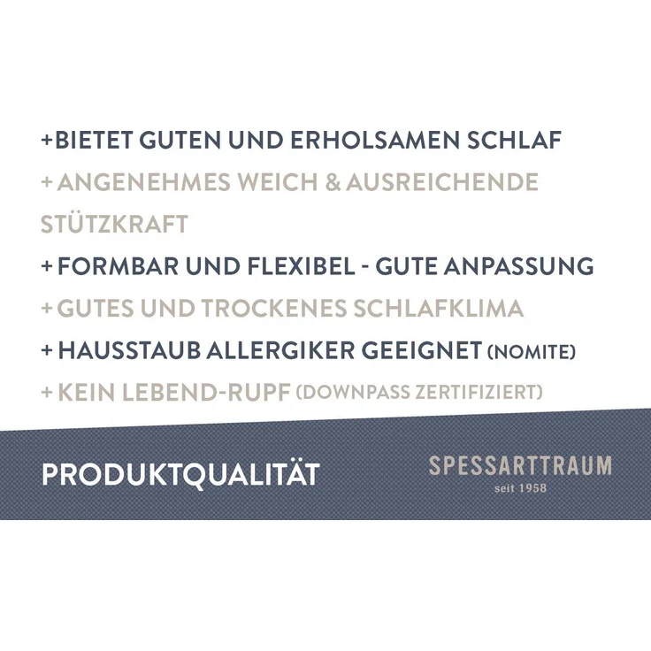 SPESSARTTRAUM Daunenkissen FIRST CLASS, Füllung: 60% Daunen, 40%Federn, Bezug: 100% Baumwolle, hergestellt in Deutschland, allergikerfreundlich – Bild 3