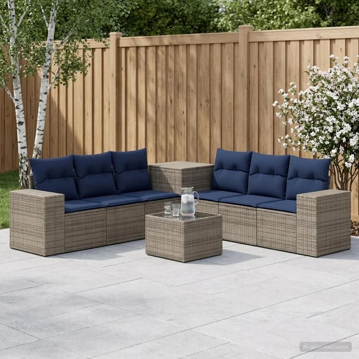 vidaXL Sofa Set 8 stk. Grau und Marineblau Polyrattan und Stahl 3448493 – Bild 1