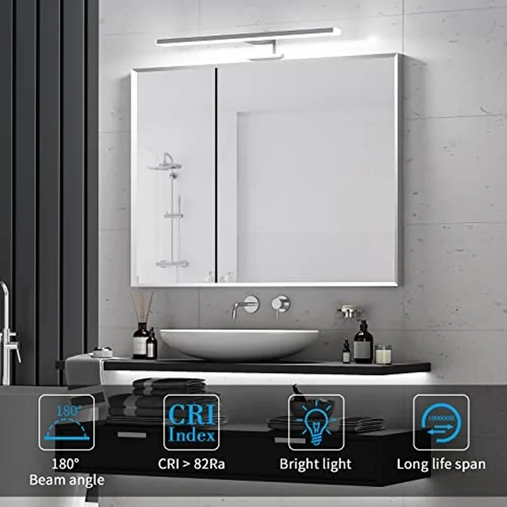 Aourow LED Spiegelleuchte Bad 10W,40CM 820LM Spiegellampe Badezimmer,Kaltes Weiß 6500K IP44 Wasserdicht Badlampe Spiegel KLASSE II 230V Spiegelschrank Beleuchtung – Bild 5