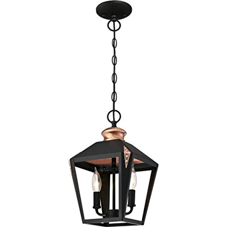 Westinghouse Hängeleuchte Valley Forge, Vintage Pendelleuchte in mattschwarz mit kupferfarbenem Innendesign, E14-Fassungen – Bild 1