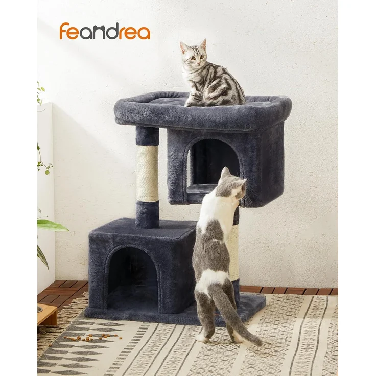 Feandrea Kratzbaum, 84 cm Katzenbaum, L, Katzenhaus für große Katzen bis zu 7 kg, große Plattform, 2 Katzenhöhlen, Sisalstämme, rauchgrau PCT61G – Bild 2