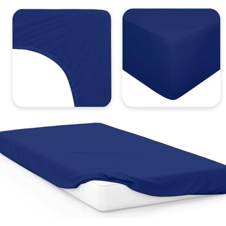 Jacobson Jersey Spannbettlaken Spannbetttuch Baumwolle Bettlaken (90x200-100x200 cm, Royal Blau) – Bild 3