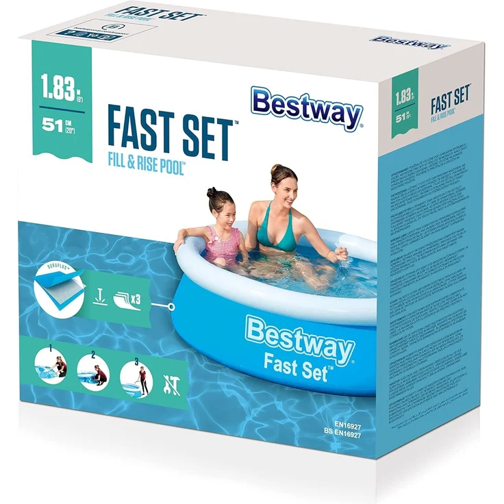 Bestway Fast Set Aufblasbarer Pool Rund 183x51 cm Blau 92844 – Bild 3