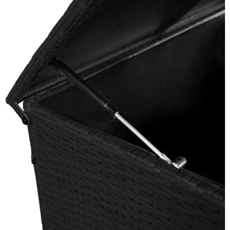Monstershop Kissenbox, Rattan mit pulverbeschichtetem Stahlrahmen, Schwarz, 582 Liter Stauraum, gasunterstützter Deckelhebemechanismus – Bild 9