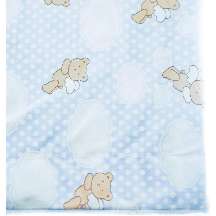 Babydecke Doppellagig 75x100 cm mit Bärenengel und Wolken Babyblau Motiv 1 – Bild 2