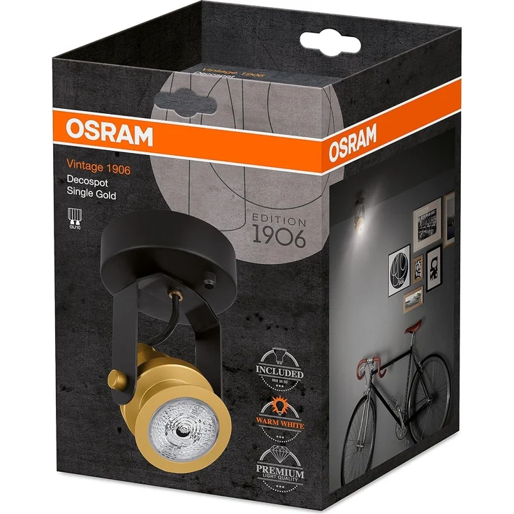 Osram Vintage Edition 1906, Decospot Single, Gold, Wand- und Deckenleuchte, IP20, inklusive Leuchtmittel, Aluminiumgehaeuse – Bild 7