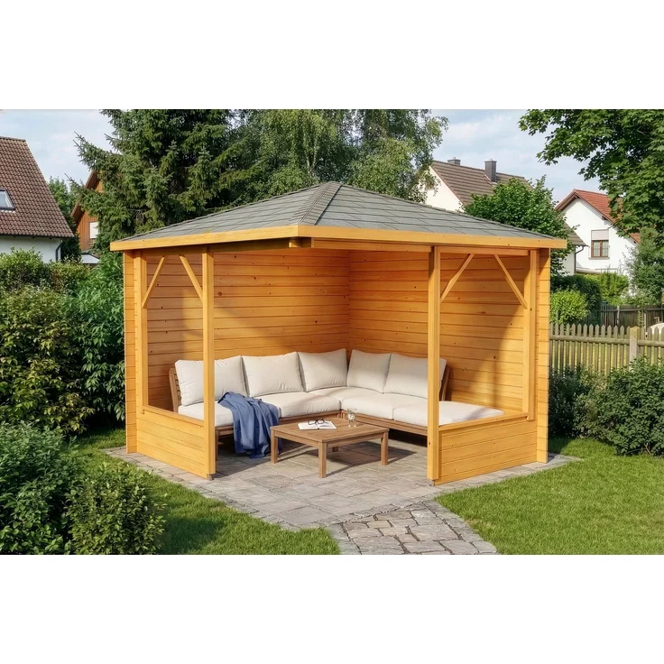 Alpholz 5-Eck Gartenlaube Maik-28 Gartenlaube aus Holz in Braun Blockhaus Holzhaus mit Montagematerial, 325x325 cm – Bild 2