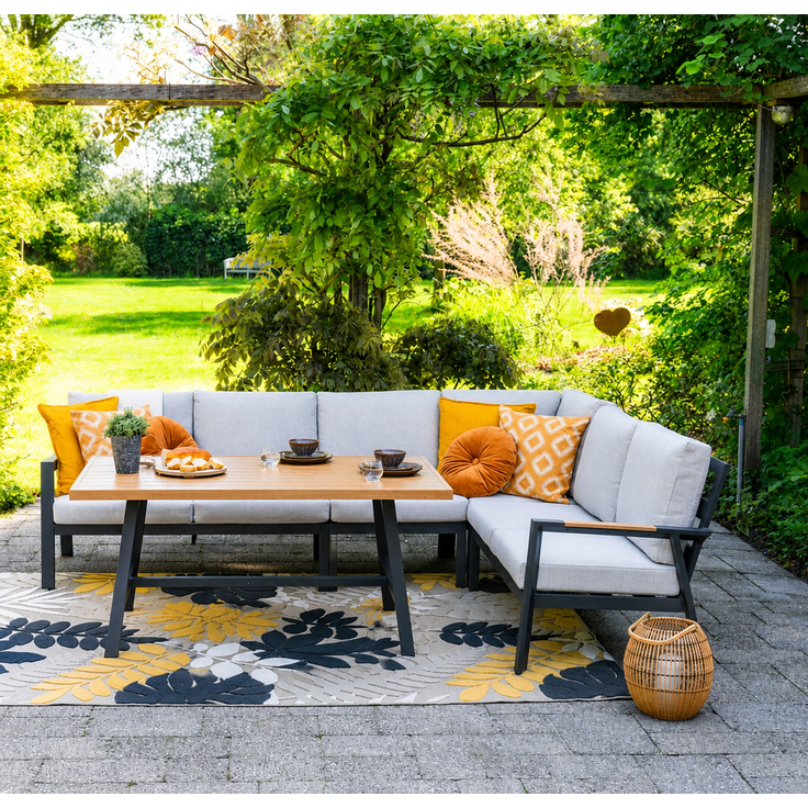 Garden Impressions Elati Lounge Dining Cornerset 5-tlg. – Gartenlounge mit Aluminium & Teak-Look