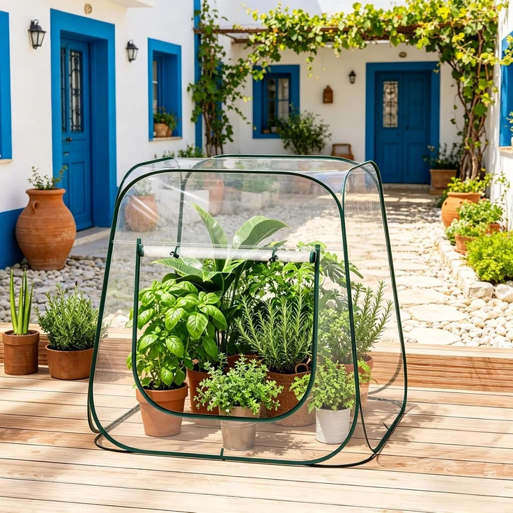 Wohnora-Kleines Gewächshaus mit U-förmigem Reißverschluss,Pop-up Design Gewächshaus,Wachsendes Pflanzenzelt,Optimaler Pflanzenschutz(nur mit Gewächshaus),H 97cm x T 100cm x B 100cm,Transparent – Bild 3