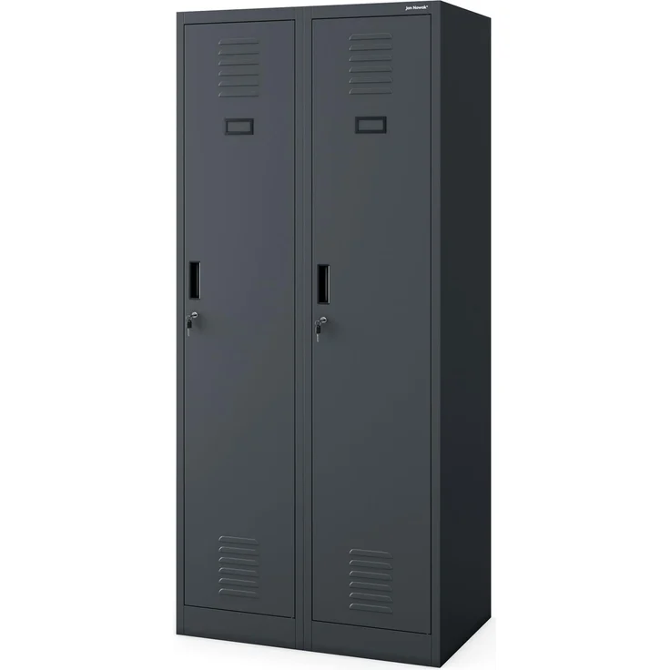 Jan Nowak Spind Schrank, Kleiderschrank, Metallschrank, Schließfachschrank | 2 Abteile mit Kleiderstange, Lüftungsschlitze, Trennwände, 4 Kleiderhaken pro Abteil | 180 x 80 x 50 cm (Anthrazit)