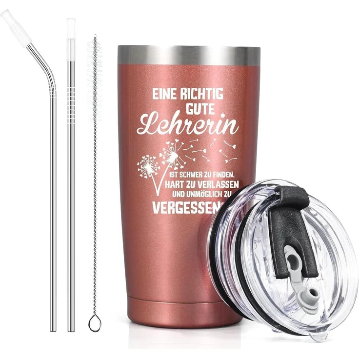 Livole Lehrerin Geschenk - Thermobecher 600ml Kaffee Becher to go Roségold – Bild 1