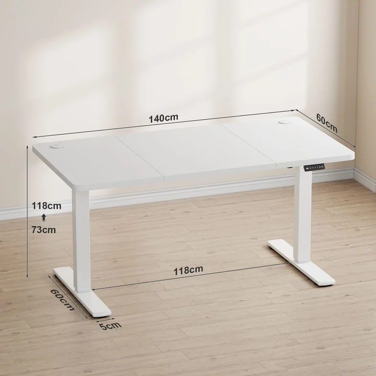 JUMMICO Schreibtisch elektrisch höhenverstellbar mit USB-Ladeanschluss, Weiß, 140x60 cm – Bild 6