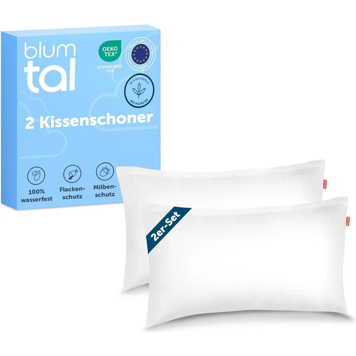 Blumtal Kissenbezug Blumtal Wasserdichter, Atmungsaktiv, Anti-Milben, (2 Stück), Kissenschoner mit Reißverschluss, Oeko-Tex 100 Zertifiziert