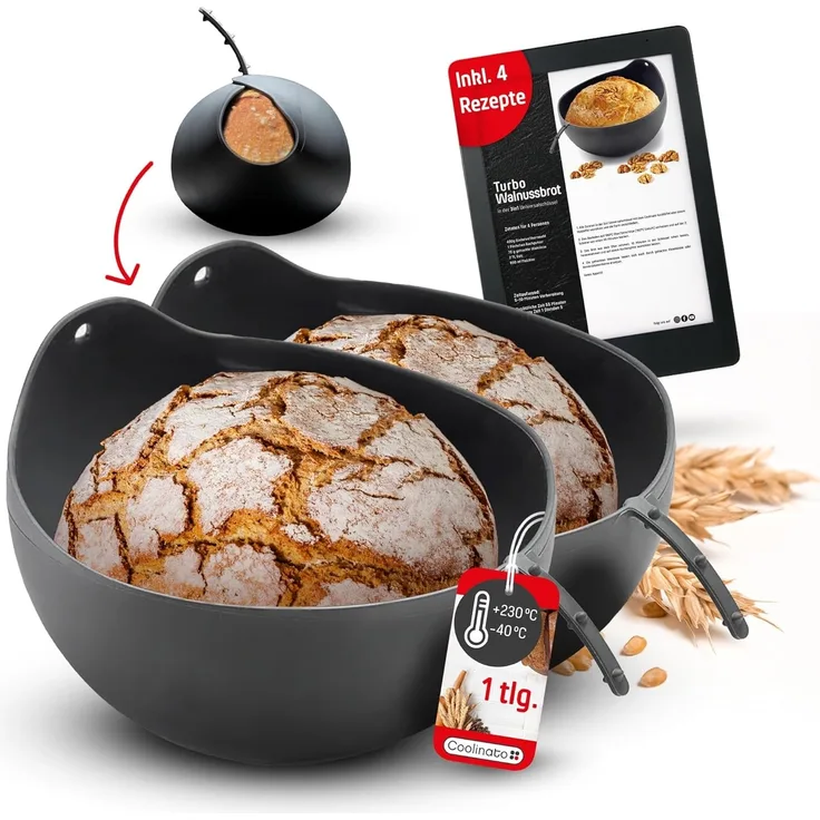 Coolinato Brotbackform Backform aus Silikon, (Set 2-tlg), Hitzebeständige 3-in-1 Universalschüssel, 2er Set