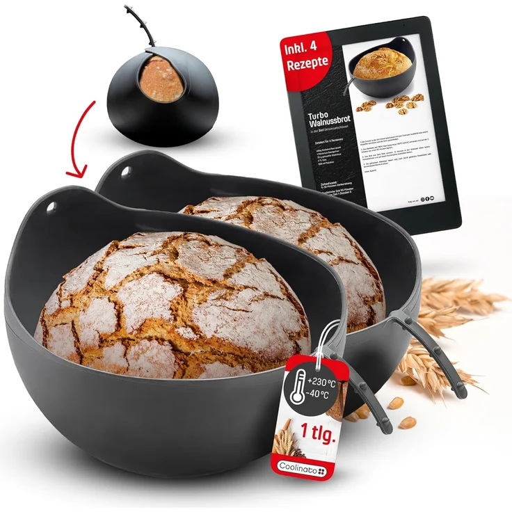 Coolinato Brotbackform Backform aus Silikon, (Set 2-tlg), Hitzebeständige 3-in-1 Universalschüssel, 2er Set