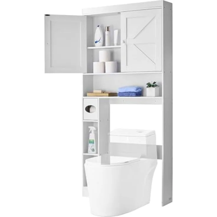 VEVOR Toilettenschrank Badezimmerschrank mit Doppeltür & verstellbarem Regal, platzsparender 3-stöckiger Badschrank über der Toilette mit offenem Regal, 1713 x 815 x 195 mm Aufbewahrungsschrank Weiß