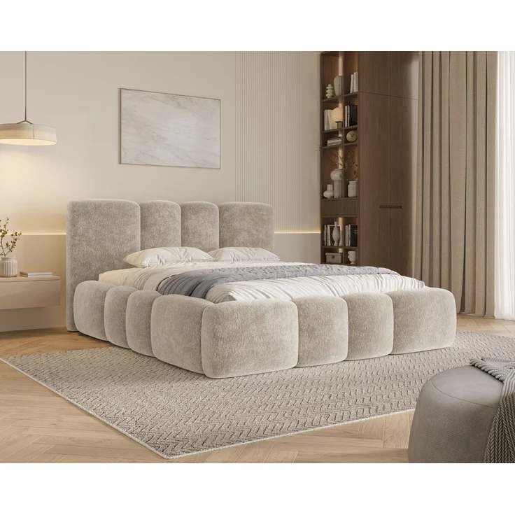 MOEBLO Polsterbett 26 Wolke (mit Stauraum und Metallrahmen und Lattenrost Wolkenbett aus Chenille Strukturstoff - 140 x 200), - (BxHxT): 168/188/208 x 100 x 230 cm – Bild 1