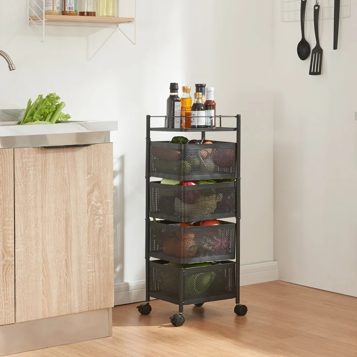 Rollwagen Sunndal mit 4 Ebenen 79,5x27x27cm Schwarz [en. casa] – Bild 1
