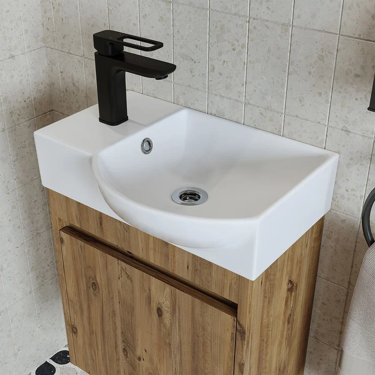 Roomart LEO Badmöbel Set– 2-teiliges Badezimmermöbel Set - Waschbecken mit Unterschrank - H 45 x B 24.5 x T 46.5 cm • Eiche – Bild 5
