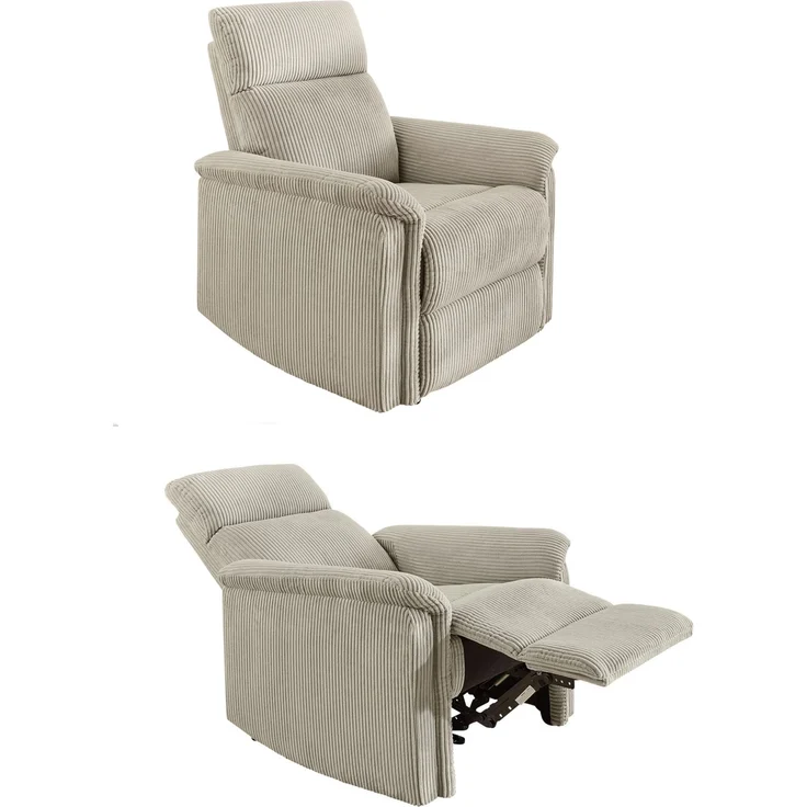 Relax-Fernsehsessel Federkern TV Liegefunktion verstellbar Bezug in Cord Beige – Bild 1