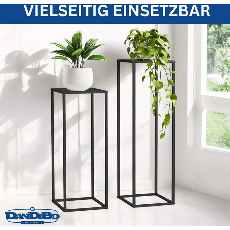 DanDiBo Pflanzenständer 96587 Metall 100 cm und 80 cm Schwarz Eckig 2er Set Beistelltisch Hoch Blumenhocker Blumenständer Modern Design – Bild 3
