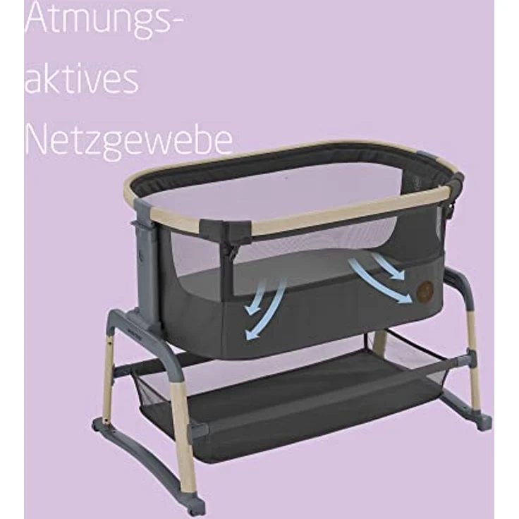 Maxi-Cosi Iora Air Beistellbett, Zustellbett, atmungsaktives Netzgewebe, Höhenverstellbar, Wiege mit Matratze, Eco Care, Geeignet ab Geburt, 0 Monate bis 9 kg, Beyond Graphite – Bild 3