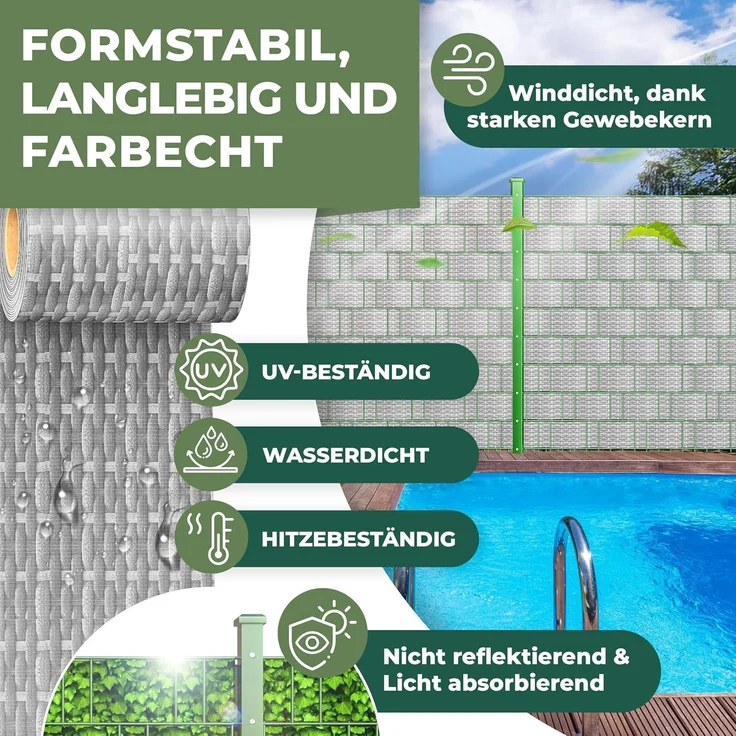 KESSER® PVC Sichtschutzstreifen Sichtschutz Rolle Doppelstabmatten Zaun Blickdicht | Wetterfest und Windschutz | Zaunfolie Sichtschutz Garten Gartenzaun 70 m, Rattan-Grau – Bild 5