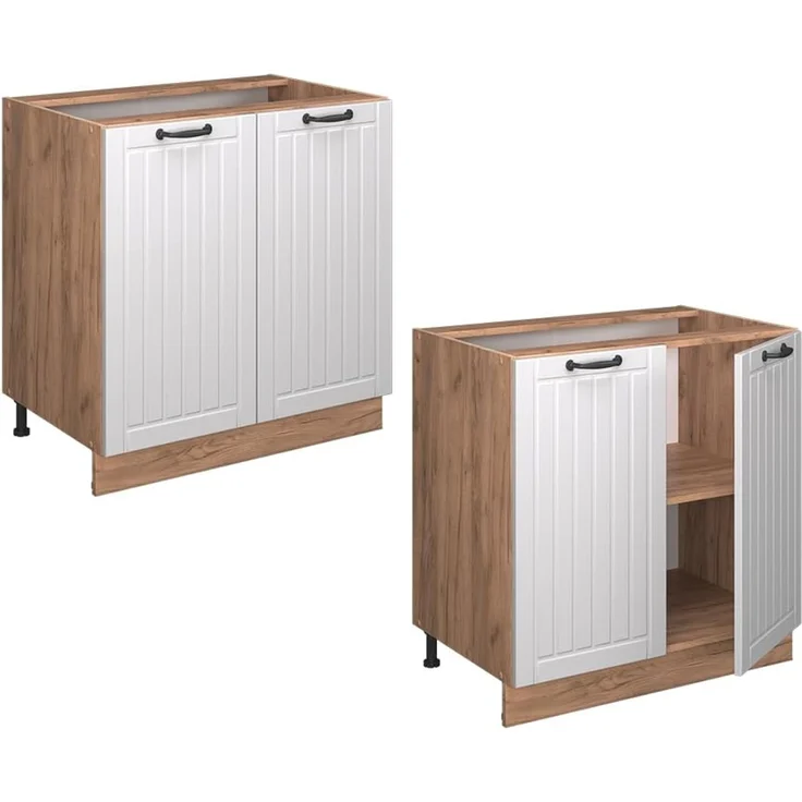 Küchenunterschrank Fame-Line Weiß Landhaus 80 cm mit Regal, AP Eiche Vicco – Bild 6