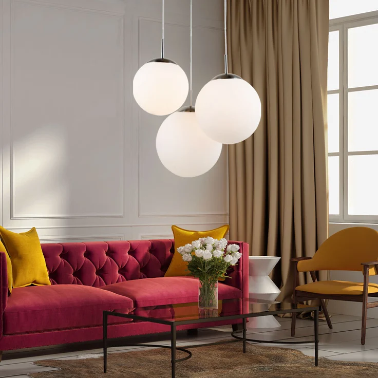 Hängeleuchte, 3 Flammig, Kugeln, Glas satiniert, D 51,5 cm – Bild 5