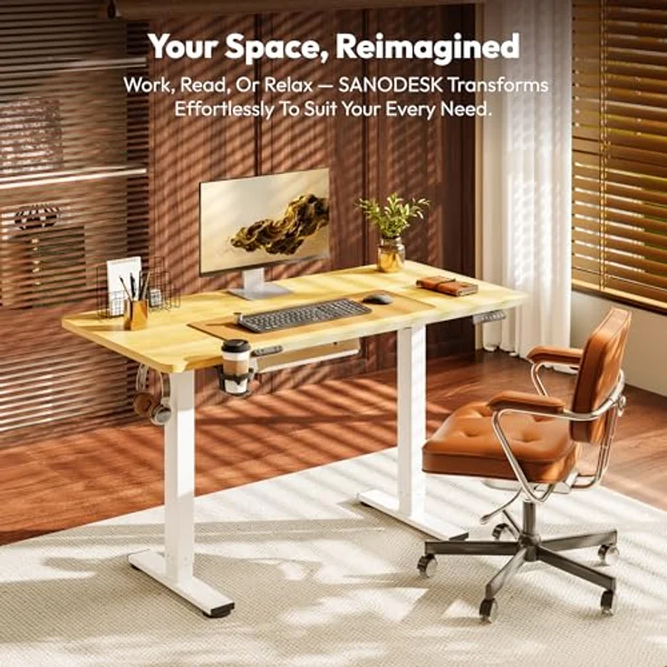 SANODESK Höhenverstellbarer Schreibtisch 110x60 cm mit KOMPLETTE TISCHPLATTE Schreibtisch Höhenverstellbar Elektrisch Ergonomischer Steh-Sitz Tisch Computertisch für Heimbüro Homeoffice(ahorn) – Bild 4