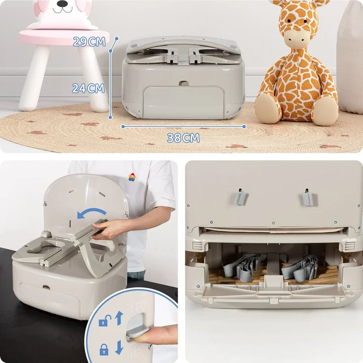 Leogreen Baby Hochstuhl 4 in 1 Babystuhl, Höhenverstellbar und Klappbar kinderhochstuhl, 5-Punkt-Gurt, abnehmbare Tablett, Fußstütze, Rutschfeste Stuhlbeinkappen, ab 6 Monate bis 3 Jahre, Grau – Bild 7